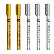 6 Piezas Marcador de pintura permanente impermeable, tinta suave de pincel dorado/plateado, para roca, taza, cerámica, vidrio, suministros de pintura DIY