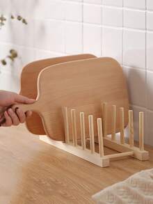 1pc Natural Wood Color Draining Rack, Creative Wooden Dish Drying Rack, Kitchen Supplies Display Shelf, Bookshelf, Multi-Purpose Solid Wood Storage Rack