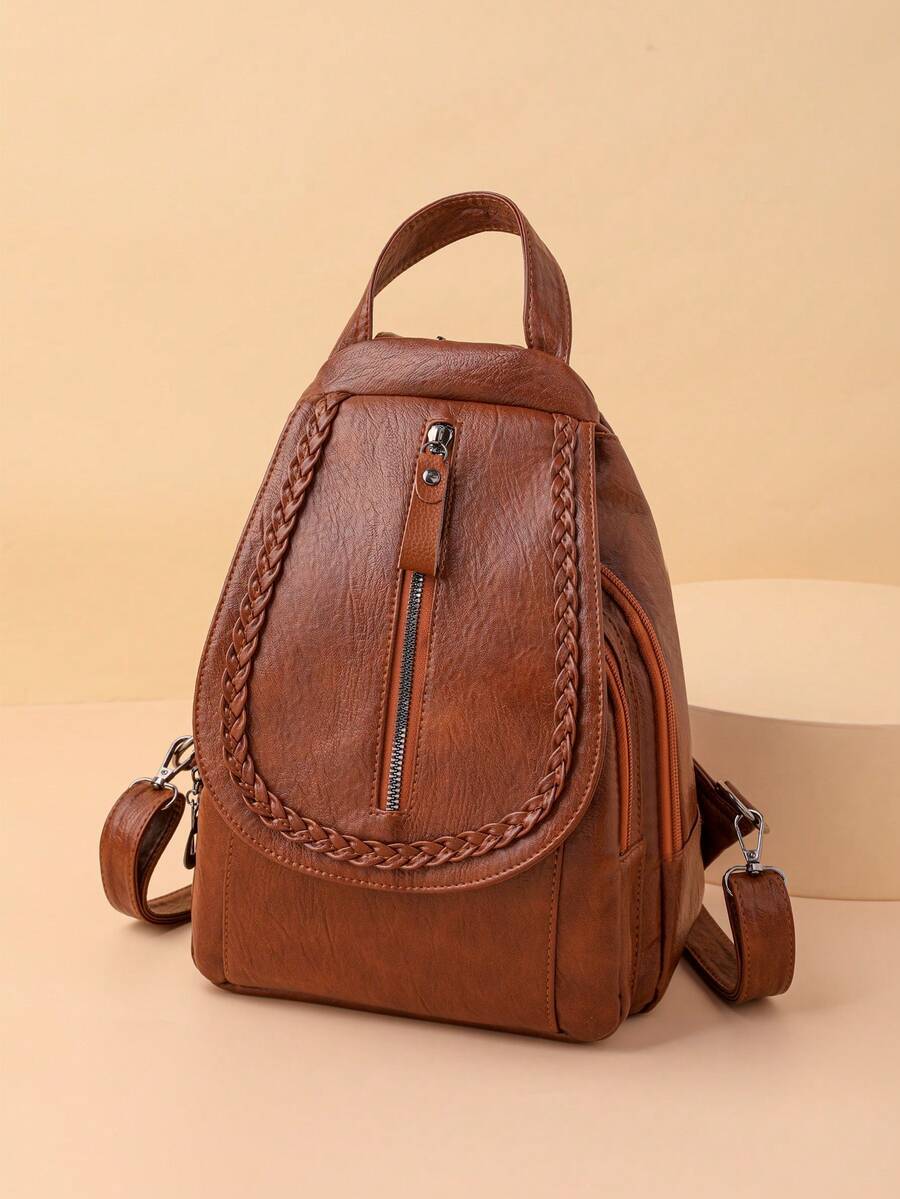 Rucsac la modă din piele PU cu clapă, geantă de umăr cu mai multe straturi și mai multe modalități de transport, potrivit pentru studenții de facultate pentru sezonul școlar