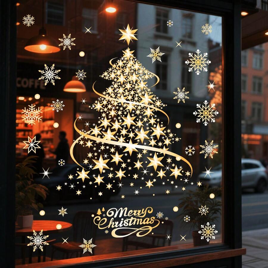 2 Sheets/Set Gold And Silver Christmas Tree Stickers, Electrostatic Snowflake Window Stickers, Glass Stickers, Window Decorations Home Decor Christmas Decorations Room Decor Wall Decor Wall Stickers Wall Sticker Christmas Decorations Home - Multicolor - View 1