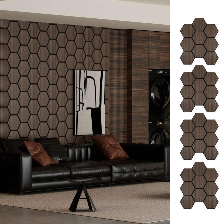 4 Packs Acoustic Wall Panels - Self-Adhesive 3D Wood Slat Wall Panel- Peel And Stick Sound Absorbing Panels For Noise Reducing - Feature Wall Decor For Home & Office