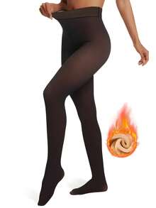 1 Pair Of Women's Winter Warm Fleece Lined Leggings. Winter Comfortable Fleece Leggings. Plus Size Available. Single Lining. Seamless Style. Fashionable And Comfortable Women's Clothing. Warm Style. Fashionable And Comfortable Women's Clothing. - 彩色 - 查看 38