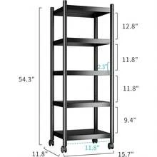 Metal Shelves 5 Tier Shelving Units,Estantes Para Cocina,Storage Rack Shelf For Kitchen,Garage, Pantry, Closet Organizer, Utility Narrow Racks Carts With Wheels (15.7" L X 11.8" W X 54.3" H) - 15.7 英吋長 x 11.8 英吋寬 x 54.3 英吋高 - 查看 3