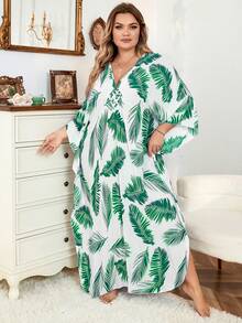 Đầm Kaftan xếp ly thủ công cổ chữ V dành cho nữ, tay cánh dơi, phù hợp cho bà bầu, mềm mại và thoáng khí, rộng rãi và thướt tha. - màu xanh lá - Xem 5