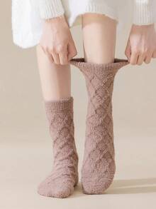 1 par de calcetines de mujer suaves y sin pelusa, de felpa, gruesos y cálidos, aptos para el hogar, dormir, posparto, otoño/invierno