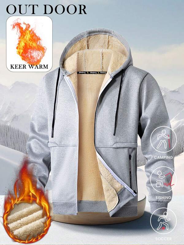 Autumn/Winter New Sherpa Thermal Lined Hooded Cardigan Jacket