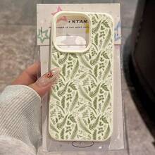1pc TPU Material Fresh Green Leaf Pattern Phone Case Compatible With Iphone/ Phones - White - View 2