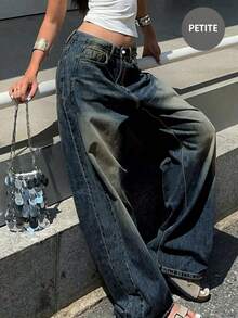 2025 新款女式复古休闲男友风宽松直筒牛仔裤，四季百搭 - 深色水洗藍 - 查看 4