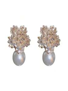 Pair Of Luxurious Flower Earrings, Women's Exaggerated High Street Fashion Earrings Suitable For Daily Wear Valentine's Day Earrings - 金色 - 查看 2