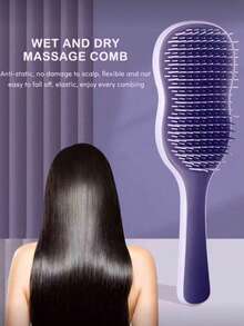 Brosse à cheveux à long manche en feuille de bananier - Pour démêler et lisser les cheveux longs, soins du cuir chevelu avec des dents arrondies, accessoires capillaires essentiels pour les voyages et les salons