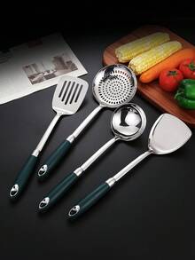 1 pièce Spatule de cuisine en acier inoxydable, ustensile de cuisine résistant à la chaleur pour la friture, le brassage, la louche à soupe - Argent - Voir 9