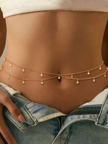 2 件复古金色金属亮片串珠腰链套装，性感时尚身体链，适合海滩度假，女士派对礼物