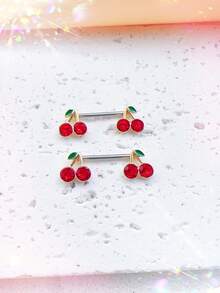 2 pezzi Anelli per capezzoli in acciaio inossidabile alla moda e carini a forma di pianta di ciliegie per donne