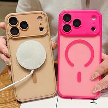 Magnetic Luxury Matte Translucent Armor Shockproof Case Compatible With IPhone 17 Pro Max 17 Air 16 16e 15 14 Plus 12 13 11 Pro Max Wireless Charge Cover - Hot Pink - View 6