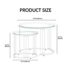 Nesting Coffee Table, 23.6" Round Coffee Table Set Of 2, Glass Nesting Table With Metal Frame, Ceter Tables For Living Room Bedroom Balcony - 白色 - 查看 2