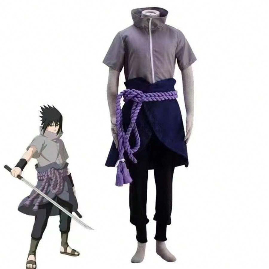 Cosplay Costume Shippuden Uchiha Sasuke Cosplay Complete Set Comic Exhibition Anime Role Play Costume - Xám - Xem 1