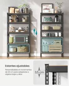 Estantería de 5 Niveles, Estantería de Almacenamiento, Montaje sin Tornillos, Estantes Ajustables, 30 x 75 x 150 cm, Carga de 875 kg, para Garaje, Cobertizo, Bodega, Negro - Negro - Ver 4