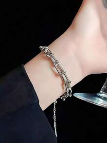 1pc Stainless Steel Fashionable & Versatile Horseshoe Chain Necklace Bracelet Jewelry, Suitable For Daily Wear