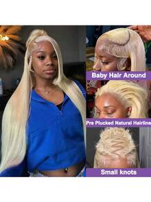Bone Straight Lace Front Wig 8-34 In 13*4 HD Lace Front Wigs Human Frontal Hair Pre Plucked With Baby Hair Bleached Knots Virgin Hair Natural Hairline Glueless Easy-To-Wear For Women #613 Blonde Blended Hair - S613 - View 4