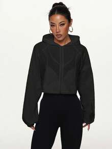 防紫外线白色风衣 - 轻质防晒连帽衫，带双口袋 - UPF 50+ 徒步跑步罩衫 - 黑色 - 查看 2