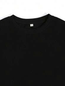 Breathable Cotton T-Shirt With Purple Letter Print, Casual Summer Tee In Black & White - 黑色 - 查看 4