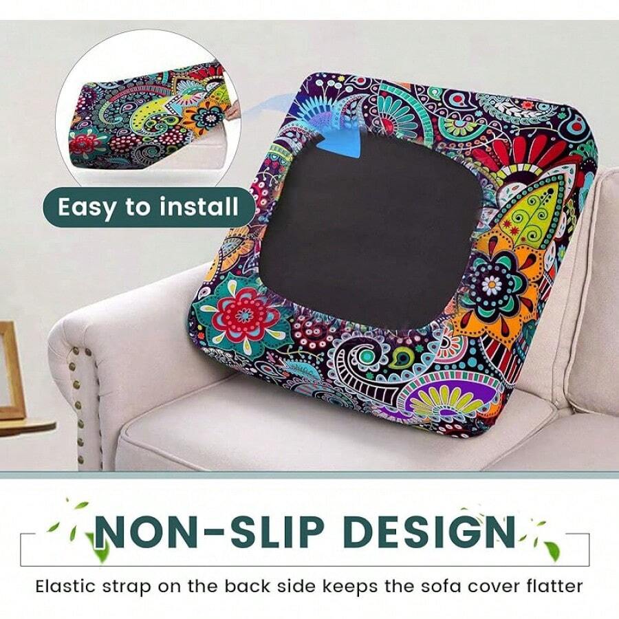 HANDONTIME 8Pcs Patio Cushion Covers Stretch Outdoor Couch Cover Cushions Outdoor Furniture Waterproof Patio Furniture Cover Pets Sofa Covers Washable (Khaki,Cover Only) - C:藍綠色 - 查看 1