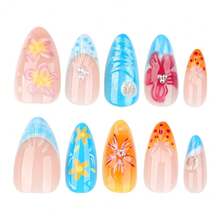Tropical 3D Tropical Flower Nail Art Wear Short Almond-Shaped Nail Tips - JP3900 - 查看 2