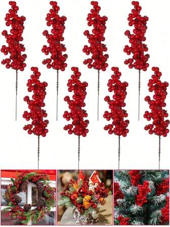 10pcs/5pcs/1pc Artificial Christmas Simulation Red Fruits For Making Money Christmas Holly Fruits Red Currants House Decoration Ornaments Handmade Foam Holly Berries Berries Flower Fruit Christmas Tree Decoration DIY Christmas Day Christmas Tree Decoration Plug-In Decoration Pot Plug-In