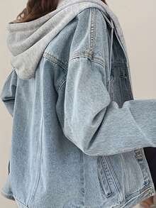 Women's Hooded Denim Jacket, Oversized Retro Denim Jacket, Elastic And Loose, Comfortable And Lightweight - L - View 5