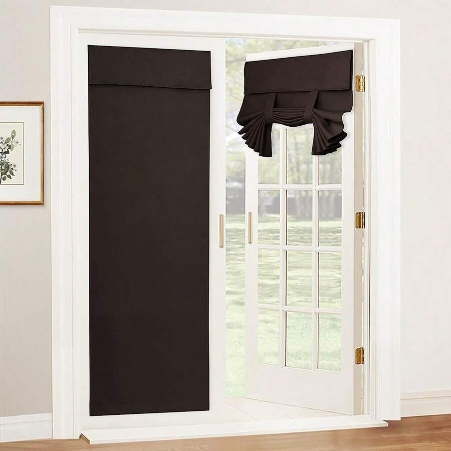 RYB Home French Door Curtains - Privacy Blackout Window Tie Up Shades  For Kitchen Dining Kids Nursery Bathroom Tricia Door Covering, W 26 X L 72 Inches, Brown, 1 Panel - 布朗尼奇 - 查看 1