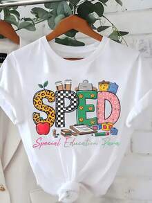 Sped Special Education Para Back-To- T-Shirt - Vibrant & Fun Design With Motifs, 100%, Short Sleeve, Round Neck - Ideal For Educators & Events - White - View 1