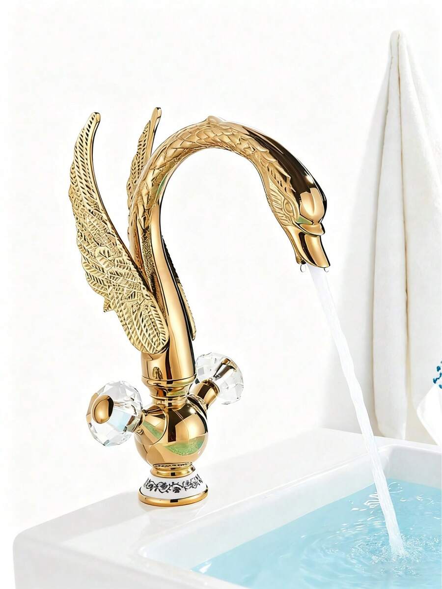 Modern Basin Faucet Swan Two-Handle Single-Hole Basin Faucet Mixer Tap - 金色 - 查看 1