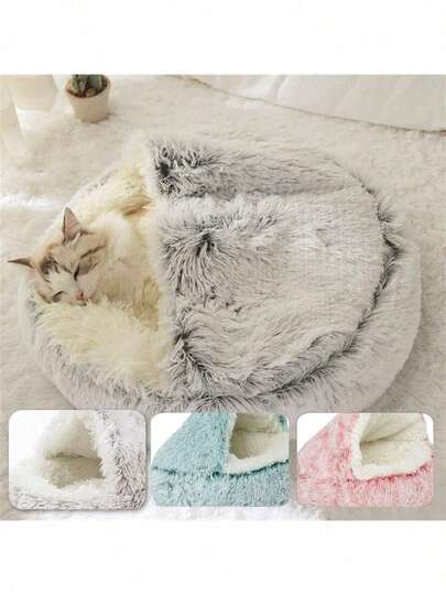 Round Cat Bed, Cat Cushion, Comfortable And Washable Sleeping Basket With Raised Edges, Plush House For Cat, Rabbit, Guinea Pig And Kitten Diameter 40 Cm/50cm/60cm,Long And Short Wool In The Inner Pit Are Shipped Randomly