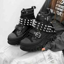 SLnU3 SLNU★3 Fashion Casual Thick Sole Punk Decorated Elevator Boots, Unisex Couple Style, Suitable For Outdoor, Party, Street, Campus, All Seasons - Black Cones - View 2