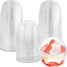 100 Pack Plastic Dessert Cups With Dome Lids (No Hole) And Sporks, 8oz/12oz/16 Oz Clear Disposable Fruit Cups With Lids, Disposable Clear Parfait Cups, PET Crystal Clear Cups, Snack Bowls For Parties For Yogurt Parfait Ice Creams Pudding Cakes Appetizers, Fruits, Mousse - 8oz(250ml) - 查看 3