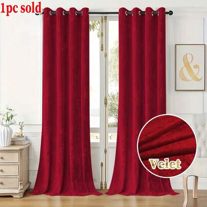 1 Pack Christmas Blackout Curtains, Eyelet Top, 200gsm Velvet Fabric, Soft & Smooth, Natural Drape, Wrinkle-Resistant, Soundproof & Thermal Insulated, Privacy Protection, Machine Washable, Luxury Home Decor For Bedroom, Bathroom, Living Room, Office, Christmas & New Year Decoration