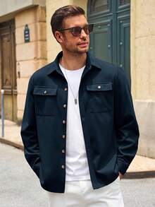 Mens Shirt Jacket Long Sleeve Button Down Casual Shacket Lightweight Thermal Shirts With Pocketshalloween - 海軍 - 查看 4