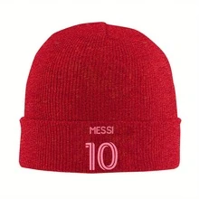 "Messi 10" Black Knit Beanie - Cozy Acrylic Winter Soccer Hat, Pink Embroidery, Hand-Washable For Men & Women, Cozy Winter Cap| Beanie|Handwashable Hat, Hat Beanie - Đen- - Xem 4