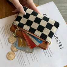Porte-monnaie pliant de haute qualité à motif d'échiquier, portefeuille court multifonctionnel pour femmes, porte-clés, petit sac pour femmes, portefeuille d'argent, mini portefeuille, porte-monnaie