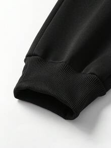 男士保暖运动裤，带抽绳腰带，拉链口袋，裤脚收口，保暖舒适，适合户外穿着，适合慢跑、露营、徒步旅行和其他户外活动 - 黑色 - 查看 5