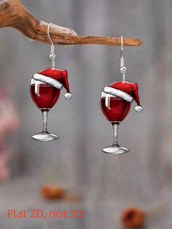 2pcs Christmas Wine Bottle Pendant Earrings, Flat Acrylic Double-Sided Printed Design, Fashionable Lightweight, Suitable For All Seasons And Holidays, Perfect For Parties And Celebrations, An Ideal Gift For Loved Ones