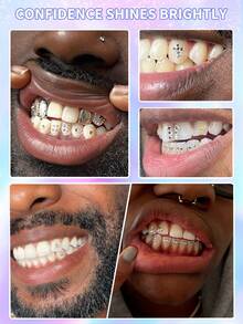 Kit de joias dentais HIP-POP da moda, joias dentais DIY com cristais brilhantes, kit inicial de decoração de joias dentais, kit de joias dentais para homens