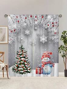 2 pezzi Tende finestra con stampa di pupazzo di neve e albero di Natale, senza fori, tende natalizie, adatte per camera da letto, ufficio, cucina, soggiorno, studio, decorazione per la casa