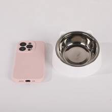 A Detachable And Washable 15° Cute Cat Design Stainless Steel Pet Cat Bowl With A Tilted Neck Protection.