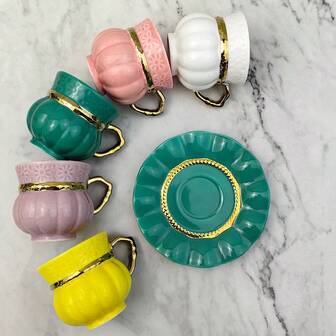 100ml 陶瓷咖啡杯碟套装，一杯一碟，适用于饮用浓缩咖啡或茶，优雅的陶瓷，电镀有黑色、白色、金色等多种颜色，适合家庭、派对和送礼