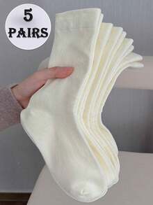 1/5/10 Pairs Women Simple Basic White Postpartum Socks, Ins Style European And American Casual Daily Wear - White - View 8