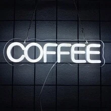 咖啡霓虹灯、咖啡杯 LED 标志、悬挂咖啡吧商业墙艺术标志霓虹灯、USB 供电明亮咖啡标志，适用于咖啡吧配件、咖啡馆、咖啡角、餐厅、节日、生日派对、家居装饰，易于安装。 - 多色光 - 查看 10