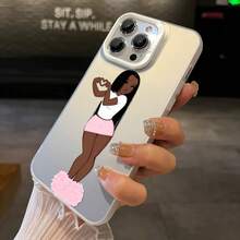 1pc More Than A Caring Girl With Dark Skin Compatible For Phone17/16/15/14/13/12/11/8/ 7ProMax/Pro/Plus/Xs Max/XS/X,For Compatible With Colored Simple  Fall Prevention Anti-Shock, Anti-Slip, Anti Drop, Camera Lens Protection, Silicone Anti Wear Phone Case - Silver - View 2