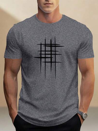 Men's Regular Fit Short Sleeve T-Shirt With Graphic Print, Fashionable Casual For Outings, Running, Golf, Fishing, Basketball, Camping, Gym, Swimming, Beach, Suitable As Gift For Husband/Boyfriend