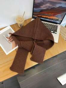 1 Peça Lenço com Capuz de Tricô Fashionável de Cor Sólida Preto/Bege/Cáqui/Marrom/Vermelho com Padrão Trançado, Combinando Estilos Casuais, Boêmios e Elegantes, Confeccionado em Mistura Acrílica Macia Tricotada com Detalhes Trançados e Franjas Intrincados, Design Multifuncional como Lenço com Capuz, Xale